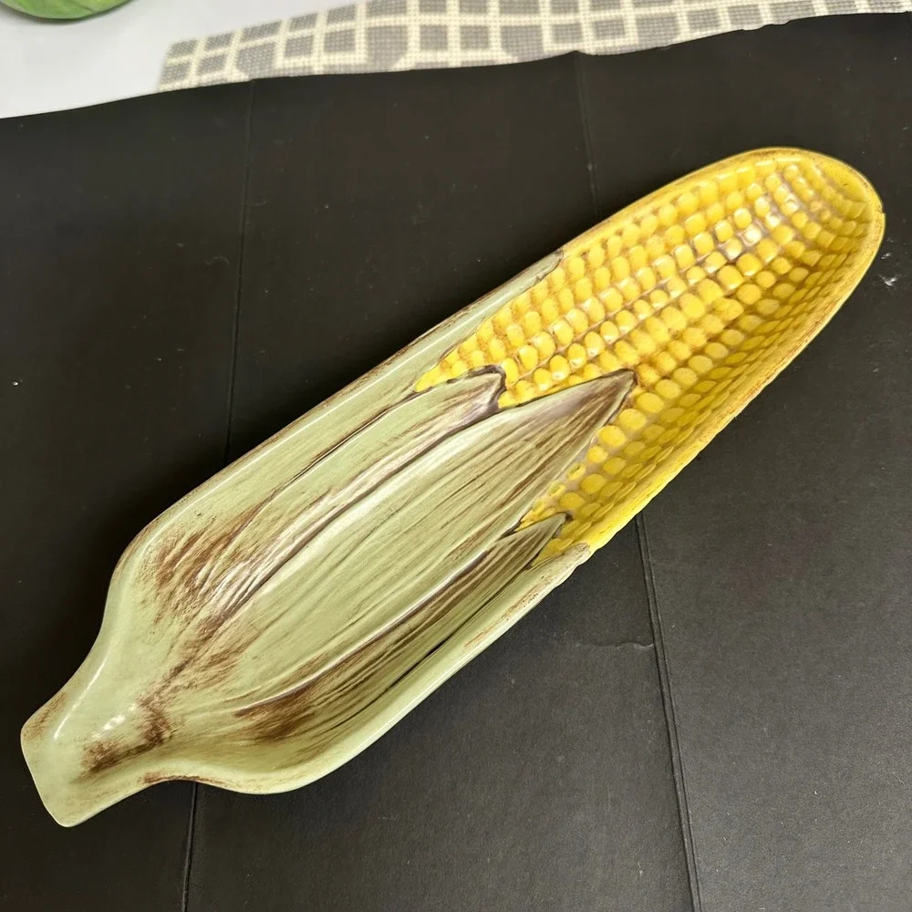 Vintage Set of Corn in Husk Pottery of‎ Jug Platter  Salt & Pepper Shakers Rare